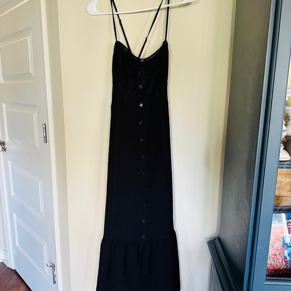 SO Black Maxi Dress with Lace & Button Detail